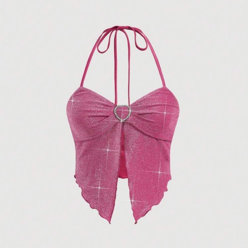 Pink Glitter Halter Top with Heart Detail